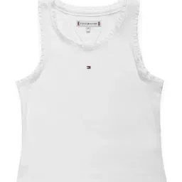 Tommy Hilfiger Girls White Solid Fitted T-Shirt-image-86