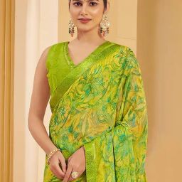 Saree Mall Light Green Chiffon Self Saree with Blouse Piece-image-124
