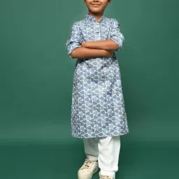 Sanwara Kids Blue Cotton Printed Kurta With Pants Set-picture-2