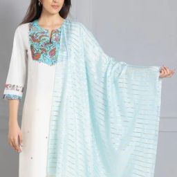 SHAYE Blue Chanderi Striped Dupatta-picture-16