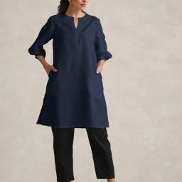 TrueBrowns Blue Cotton Poly Regular Fit Kurta-picture-36