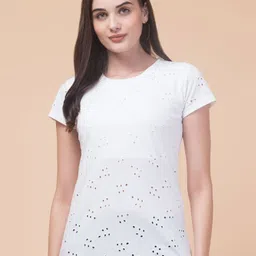 INUKA Women Self Design Round Neck Cotton T-shirt-picture-33