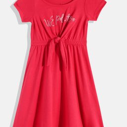 U.S. Polo Assn. Kids Girls Brand Logo Printed Pure Cotton Fit & Flare Dress with Bow-image-13