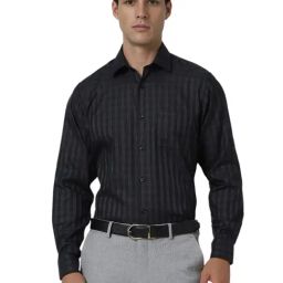 Van Heusen Black Cotton Regular Fit Checks Shirt-image-51