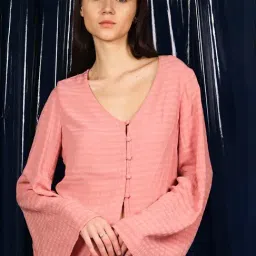 VIRGIO Pink Viscose Stripes Long Sleeves Top-picture-33