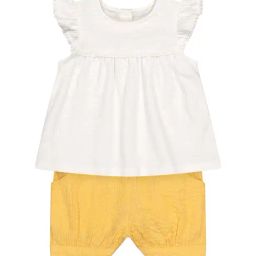 Mothercare Kids White & Yellow Textured T-Shirt with Shorts-picture-19