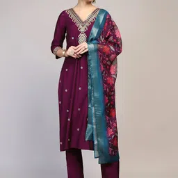 Moda Rapido Women Ethnic Motifs Embroidered Regular Thread Work Kurta with Trousers & With Dupatta-image-92