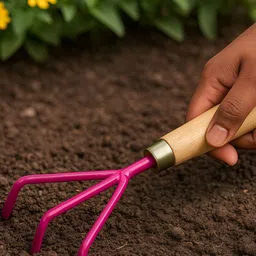 ecofynd Pink & Brown Gardening Hand Cultivator With WoodenHandle-picture-9