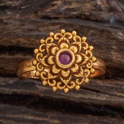 Kushal's Fashion Jewellery Ruby Gold Polished Antique Finger Ring for Women-picture-0