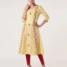 Kaanchie Nanggia Yellow Cotton Embroidered Kurta-image-6