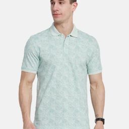 Octave Sky Blue Cotton Regular Fit Printed Polo T-Shirt-image-70
