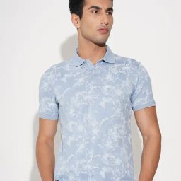 Peregrine By Pantaloons Alaskan Blue Slim Fit Printed Polo T-Shirt-picture-12