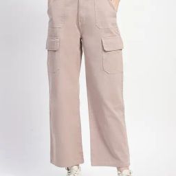 MADAME Dusty Pink Cotton Relaxed Fit High Rise Cargo Jeans-image-81