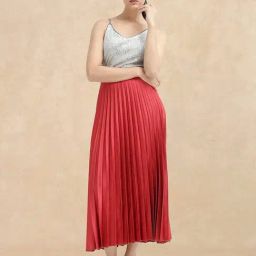 RAREISM Maroon Polyester Solid Skirt-image-64