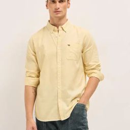 The Bear House Yellow Blended Slim Fit Solid Shirt-picture-2