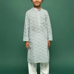 Sanwara Kids Blue Cotton Printed Kurta With Pants Set-picture-3