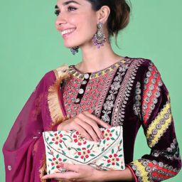 Odette White Fabric Embellished Clutch-picture-39
