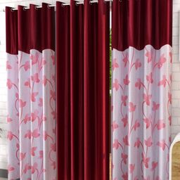 Galaxy Home Decor Maroon 3 Pieces Floral Printed Long Door Curtain-image-5