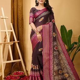 DIVASTRI Ethnic Motifs Zari Art Silk Banarasi Saree-45