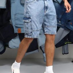Campus Sutra Blue Cotton Regular Fit Denim Shorts-image-45