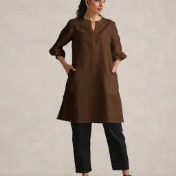 TrueBrowns Brown Cotton Poly Regular Fit Kurta-20