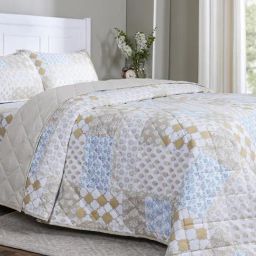 Maspar Lennon Mustard Cotton Floral 144 TC Double Bedsheet & Quilt with 2 Pillow Covers-image-46