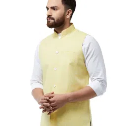Sojanya Lemon Yellow Regular Fit Nehru Jacket image 3