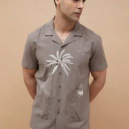 Code By Lifestyle Brown Regular Fit Embroidered Shirt-image-88