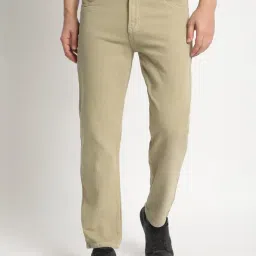 Bene Kleed Khaki Cotton Relaxed Fit Solid Jeans-picture-4