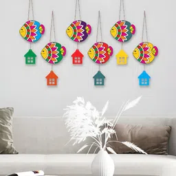 ArtVibes 6Pcs Red & Green Printed Wooden Wall Decor Hangings-17