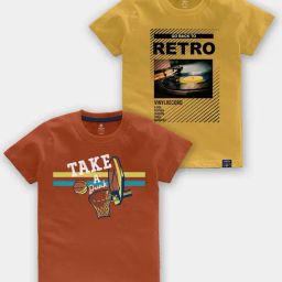 Codez Kids Rust & Yellow Printed T-Shirt (Pack Of 2)-image-20