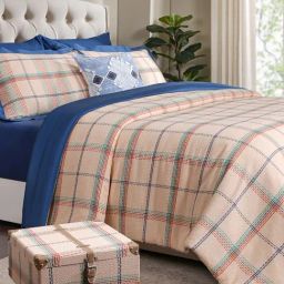 Maspar Mosaic Plaid Blue Cotton Geometric 110 TC King Bedsheet Sets-image-30