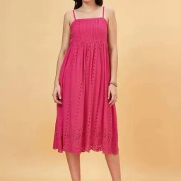 YU by Pantaloons Pink Cotton Embroidered A-Line Dress-image-65