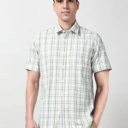 Peter England Green Cotton Slim Fit Checks Shirt-picture-28