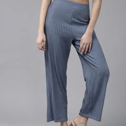 KASSUALLY Blue Cotton Regular Fit Mid Rise Trousers-image-53