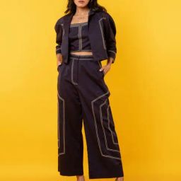 Anuja Banthia Dark Blue Indigo Top and Pant with Jacket-image-34