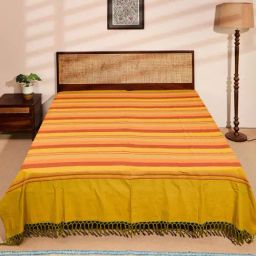 Fabindia Standalone Green & Ochre Cotton Woven Single Bed Cover-image-26