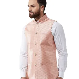 Sojanya Peach & Gold Printed Nehru Jacket image 3