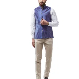 Sojanya Royal Blue & Gold Printed Nehru Jacket image 5