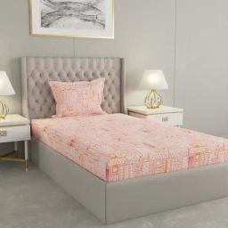 Raymond Home Delight Pink 104 TC Cotton Single Bedsheet with 1 Pillow Cover-image-85