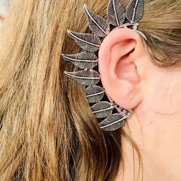 NVR Silver Brass Leaf Style Ear Cuff Earrings-25