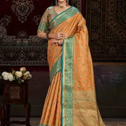 Mimosa Orange Woven Saree With Unstitched Blouse-image-25