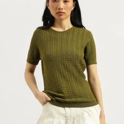 United Colors Of Benetton Olive Pure Cotton Woven Design Top-picture-47