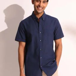 Fabindia Navy Cotton Comfort Fit Solid Casualshirts-image-93