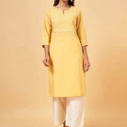 Rangmanch by Pantaloons Yellow Embroidered Straight Kurta-image-95