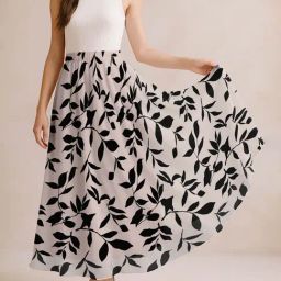 Moomaya Off White & Black Regular Fit Printed Skirt-picture-37