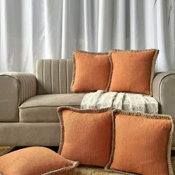EXPORT HOUSE Rust 5 Pieces Square Cotton Cushion Covers-6
