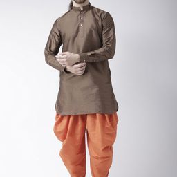 DEYANN Men Brown & Orange Solid Kurta with Patiala-image-46