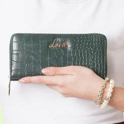 Lavie Green Textured Zip Around Wallet for Women-6