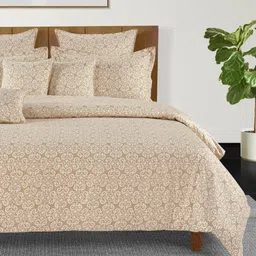 SWAYAM White & Brown Geometric 210 TC King Bedsheet with 2 Pillow Covers-image-96